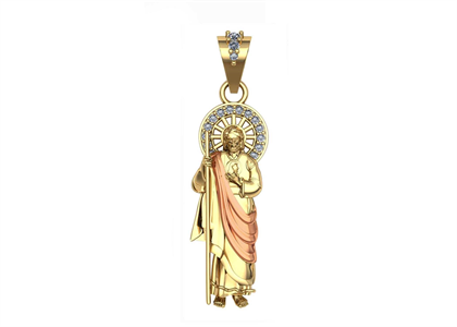 Two Tone Plated CZ Studded Saint Jude Pendant